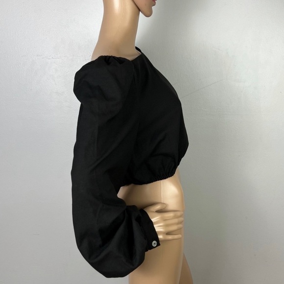 NEW & OTHER STORIES BLACK BALLOON SLEEVE CROP TOP - Picture 5 of 7